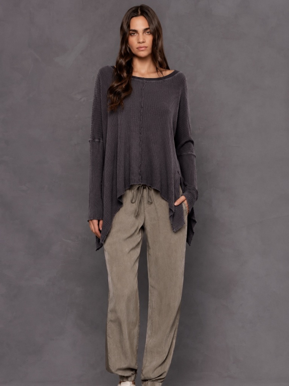 Hard Tail Forever Waffle Knit Tunic Top M Lagenlook Artsy Deconstructed Made USA